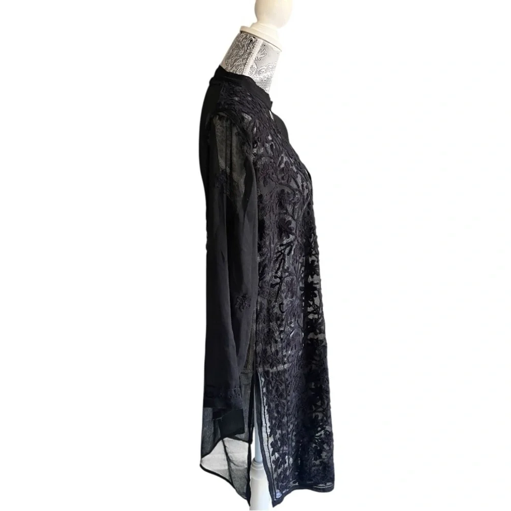 Swim Suit Beach Cover Up Women’s Sheer Black Floral Design, Medium/Large